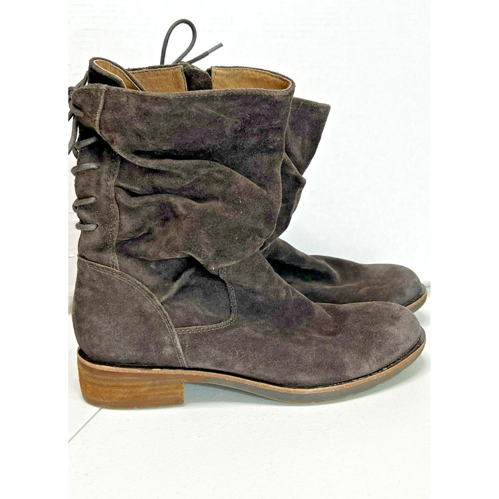 Sofft Aqua Brown Suede Slouchy Laced Back Zip Up Ankle Boots Women 9M Boho Y2K
